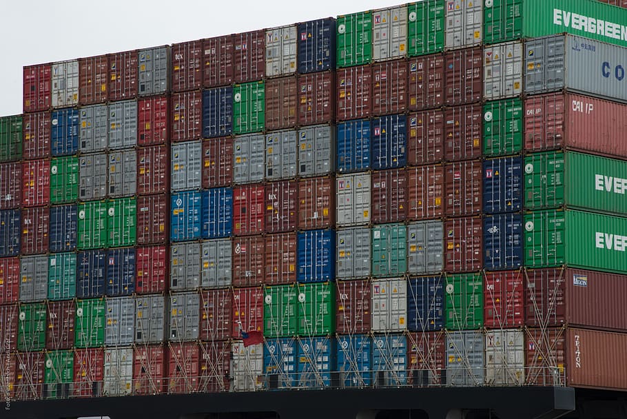 container, freighter, container ship, port, most, cargo, trade in goods HD wallpaper