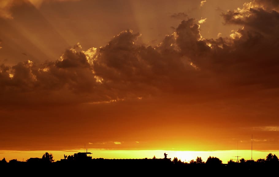 sunset, evening, abendstimmung, dusk, red, sky, atmospheric HD wallpaper
