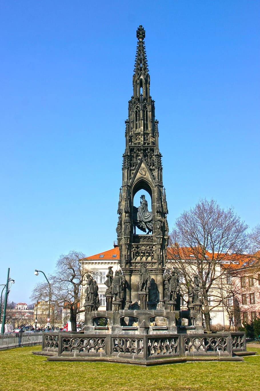 tower, statues, spire, travel, landmark, tourism, architecture HD wallpaper