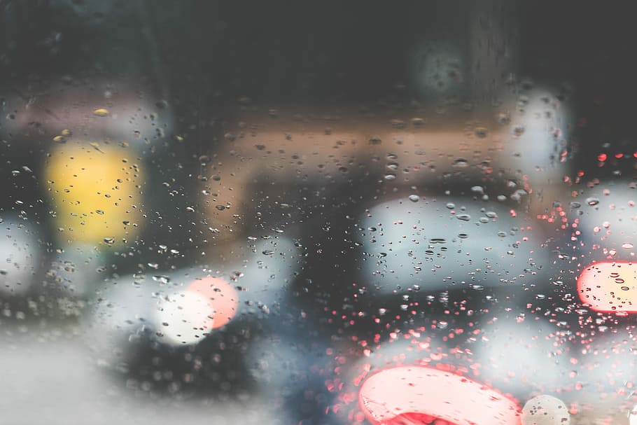 Rain Drops on a Car Windshield in a Rainy Day, abstract, cars