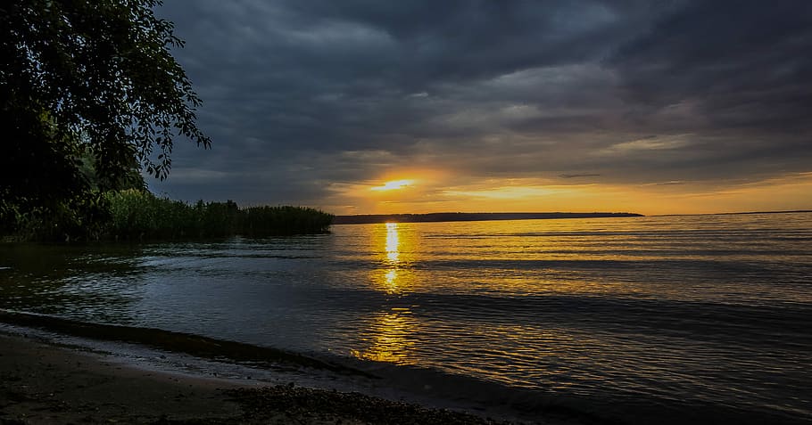 sunset, dawn, nature, water, twilight, sky, landscape, cloud HD wallpaper