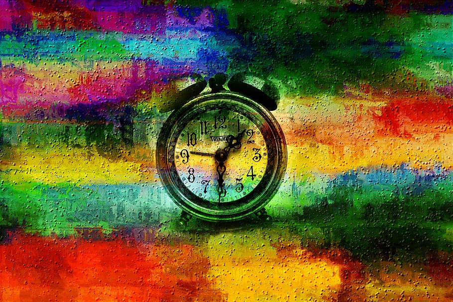 alarm clock with multicolored background abstract painting HD wallpaper