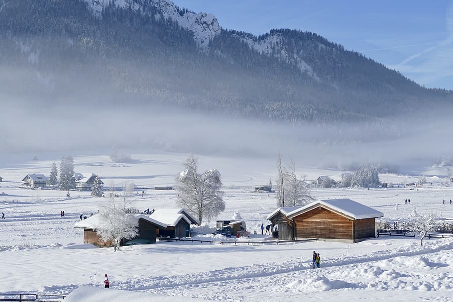 village covered with snows, winter, cold, frozen, ice, mountain HD wallpaper