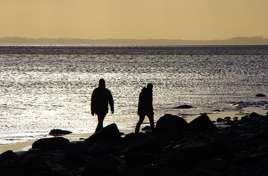 human, back light, coast, baltic sea, silhouette, sunset, personal HD wallpaper