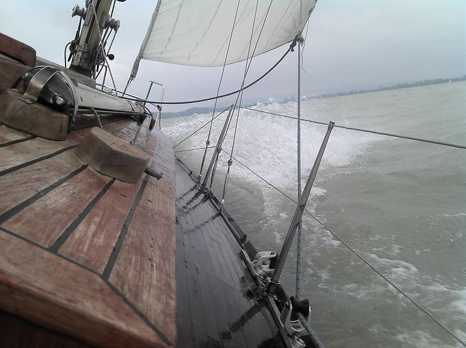 boat on body of water at daytime, sailing, wind, storm, clouds HD wallpaper