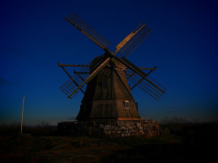 Windmill, Sweden, Twilight, blue, halland, wind power, wind turbine HD wallpaper