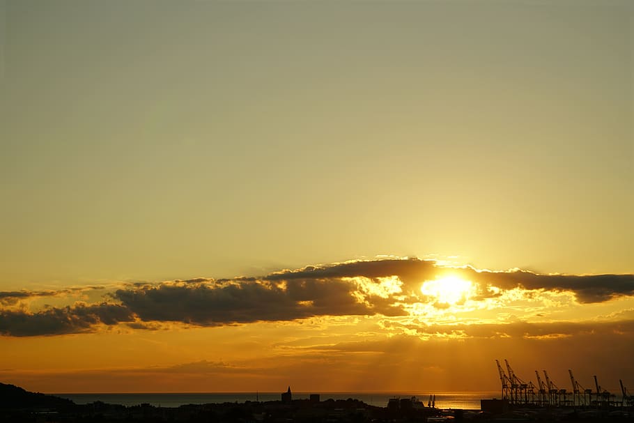 sunset, clouds, sea, sky, silhouette, orange color, scenics - nature HD wallpaper