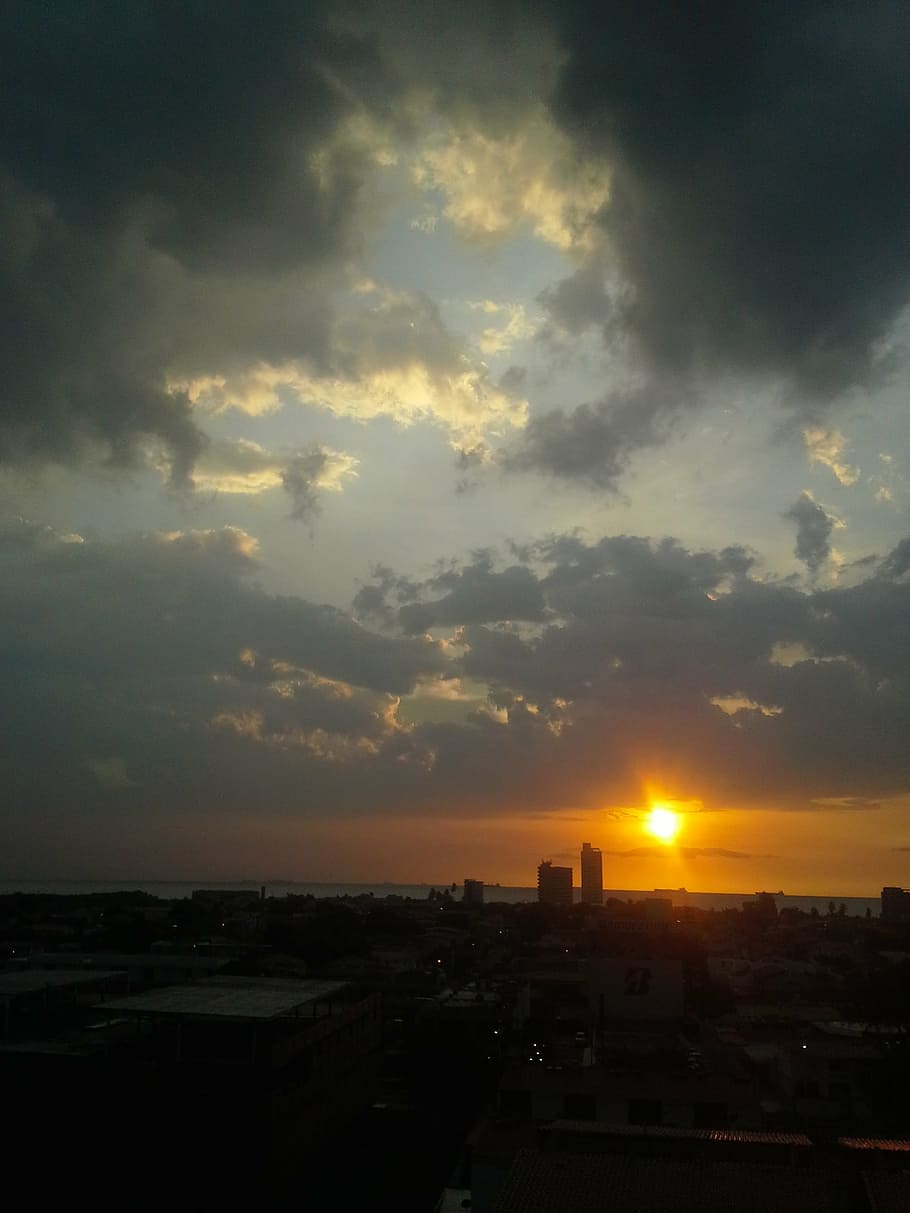 sunset, dark clouds, cloud - sky, architecture, building exterior HD wallpaper