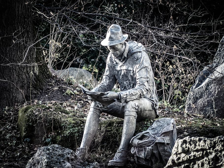 Wanderer, Statue, Figure, Artwork, Wall, landmark, cast, read HD wallpaper