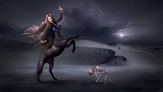 centaur on desert illustration, fantasy, dark, skeleton, mystical HD wallpaper