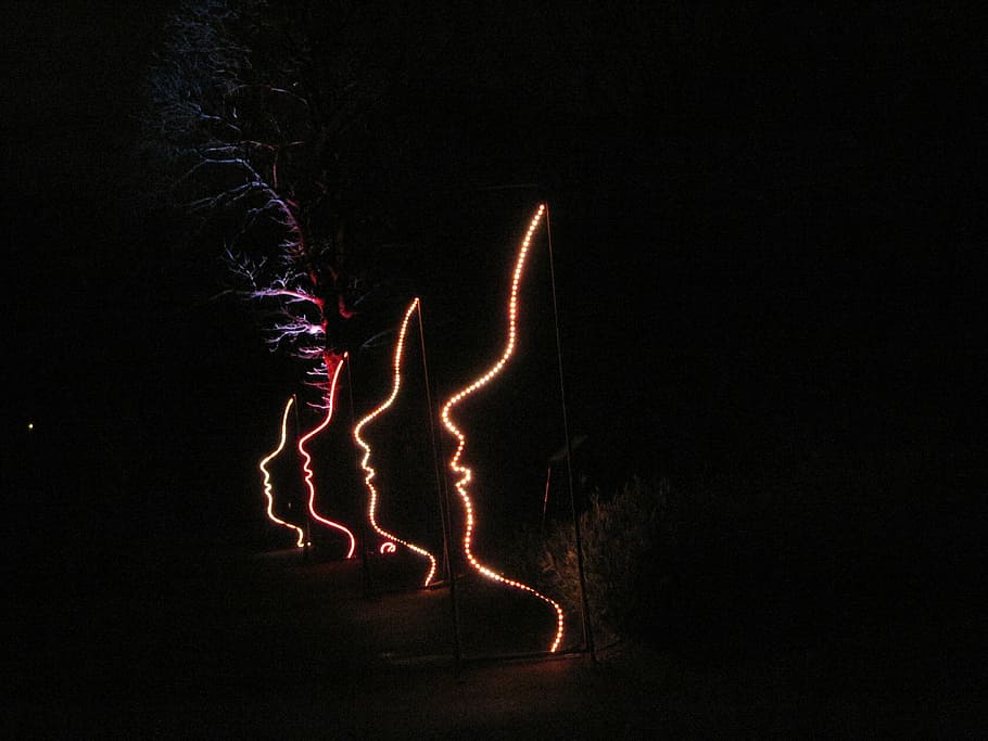faces, parking lights, grugapark, light sculptures, black background HD wallpaper