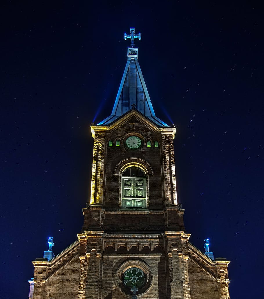photograph of brown cathedral during night, church, building HD wallpaper