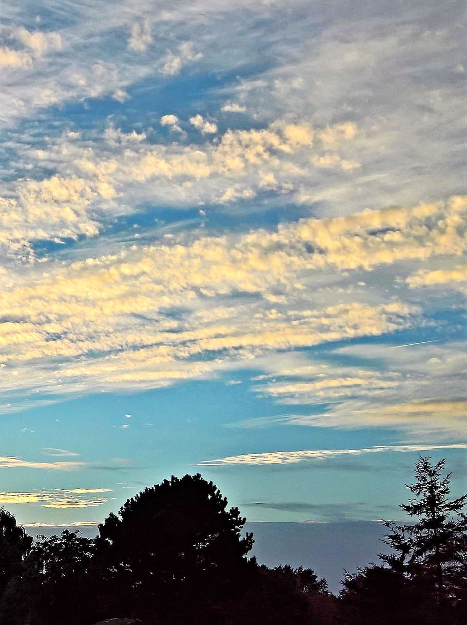 nature, dusk, sunset, sky, loose wolkenformation, illuminated by the sun HD wallpaper