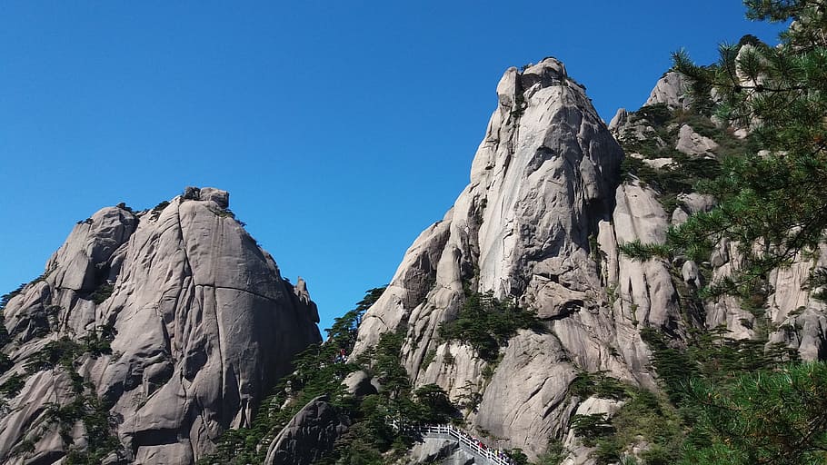 the scenery, mountains, blue sky, rock, rock - object, solid HD wallpaper