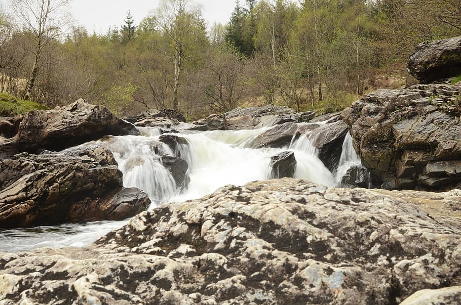 Waterfall, Hills, Spring, Nature, Stone, flow, time, highland HD wallpaper