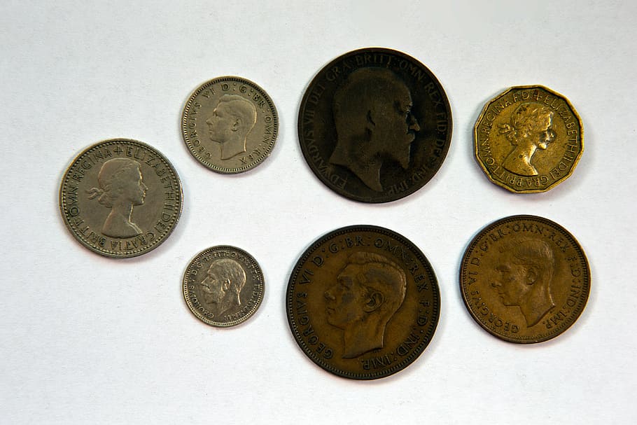 british coinage, obverse faces, pre-decimalisation, soiled HD wallpaper