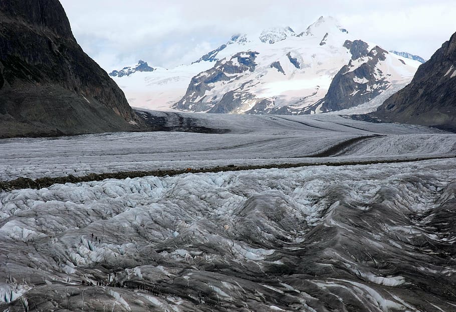 glacier, aletsch, landscape, mountain, alpine, snow, alps, panoramic HD wallpaper