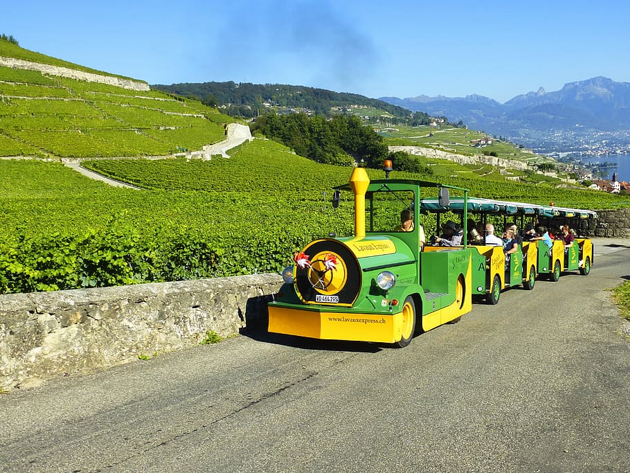 Switzerland, Train, Sky, Mountain, Mountain, Blue, landscape HD wallpaper