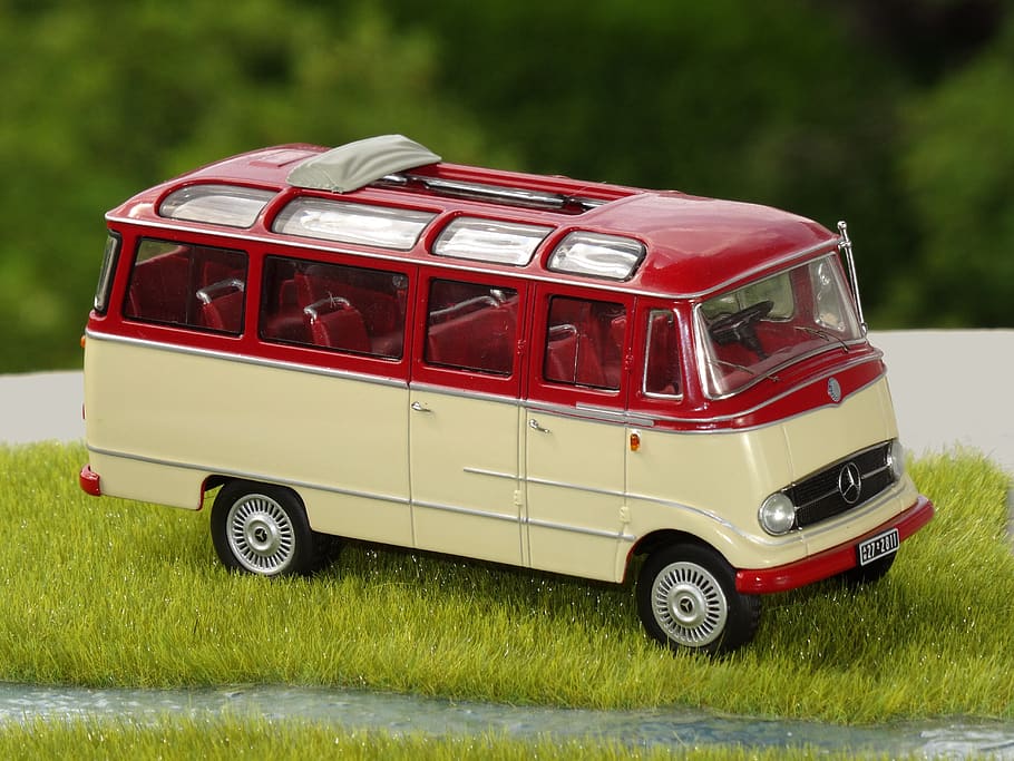 model car, minibus, coach, mb o 319, 1 43 scale, fifties, oldie, HD wallpaper
