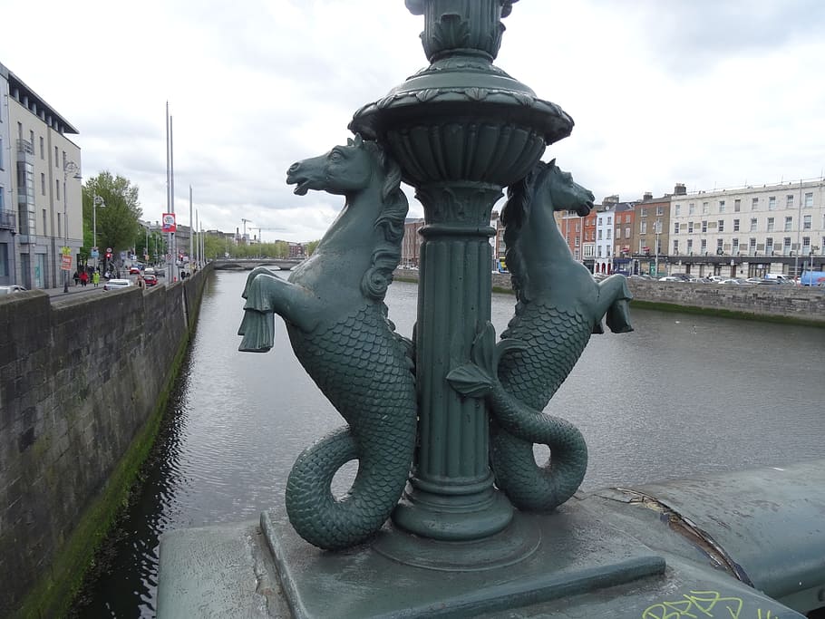 ireland, seahorses, bridge, celtic, culture, gaelic, design, HD wallpaper