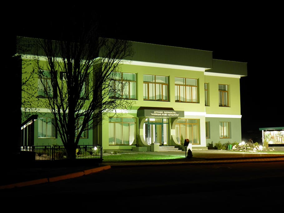 Poland, Night, Evening, Building, green, outside, architecture HD wallpaper