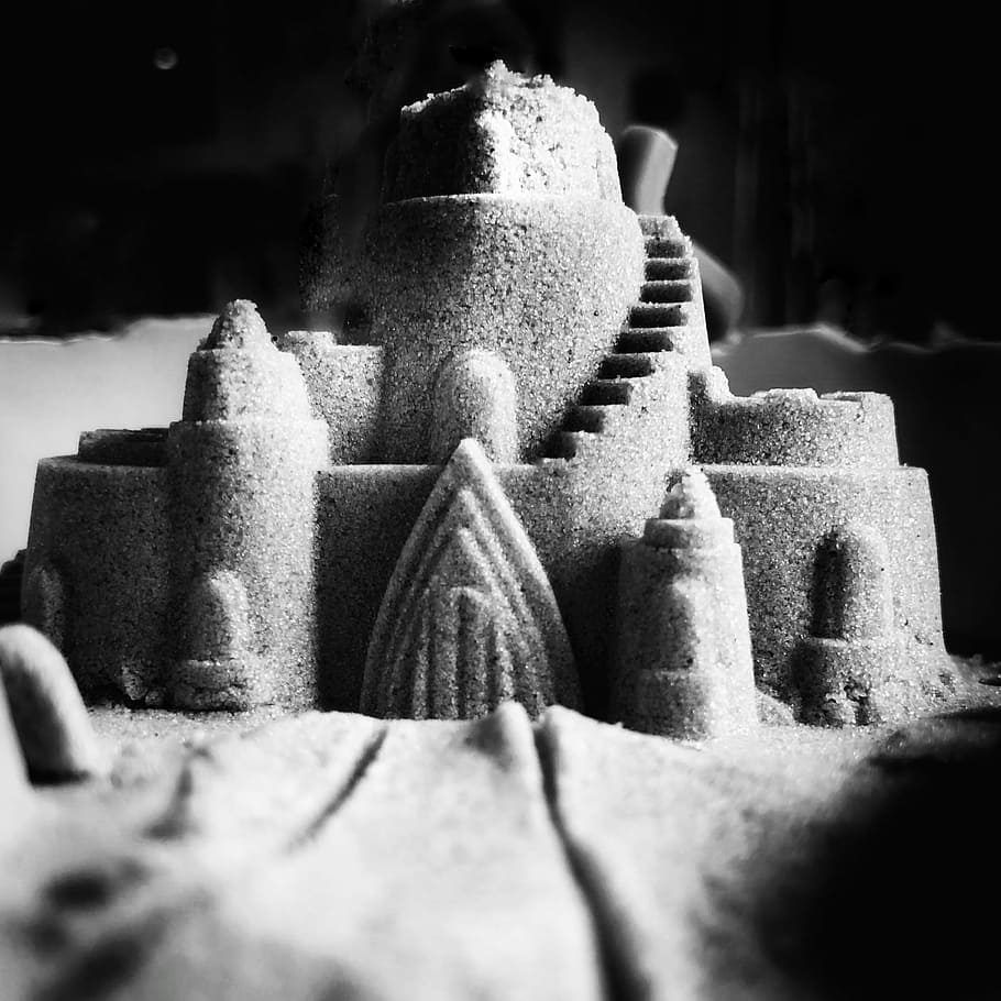gray sand castle grayscale photography, black and white, structure HD wallpaper