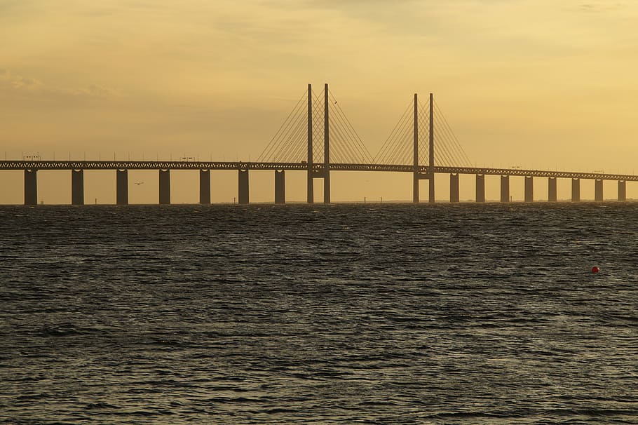 öresund, oresund bridge, evening, malmö, evening sky, abendstimmung, HD wallpaper