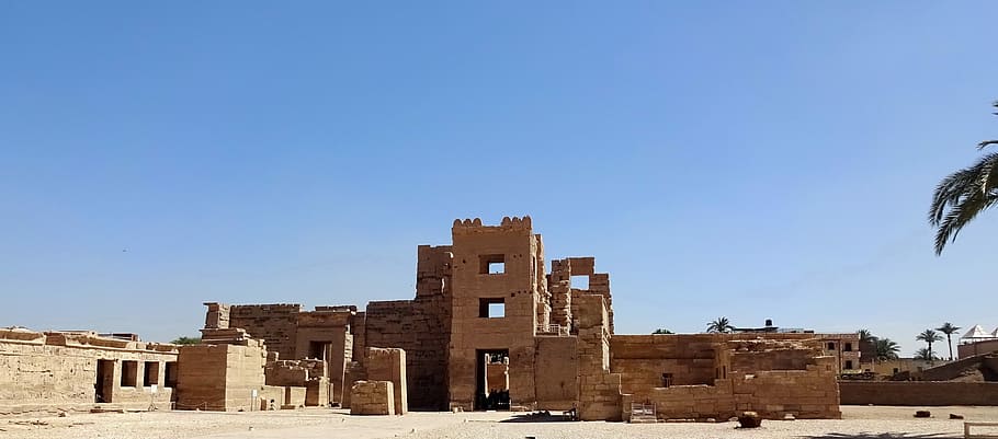 brown concrete building, egypt, thebes, luxor, temple, medinet-habu, HD wallpaper