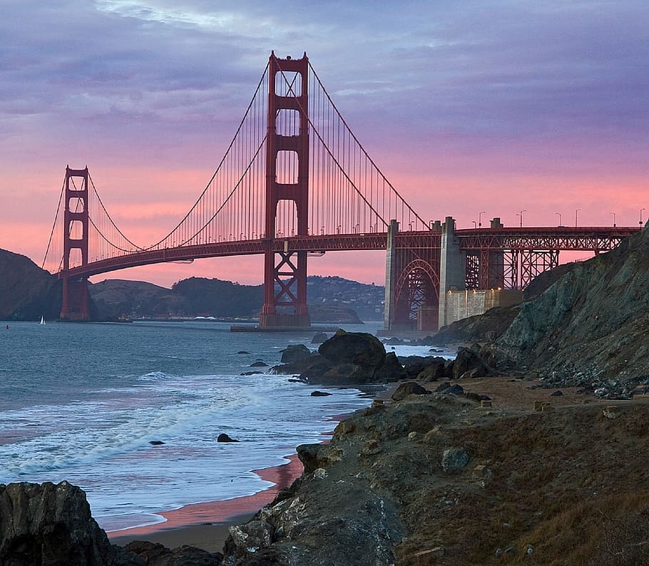 Bridge, Golden Gate, Sunset, Dusk, twilight, evening, clouds HD wallpaper