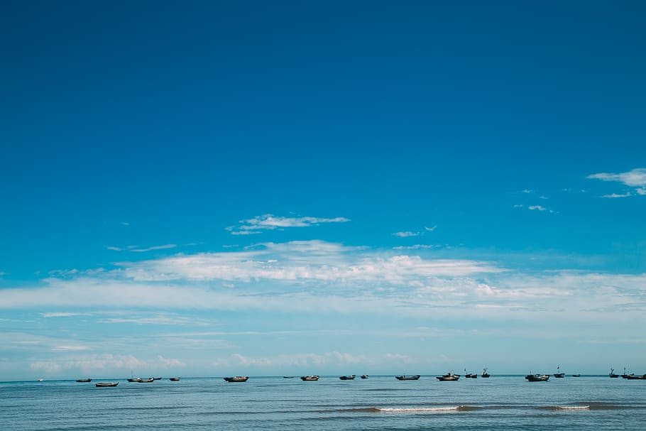 sea, ship, blue sky, white cloud, water, cloud - sky, scenics - nature HD wallpaper