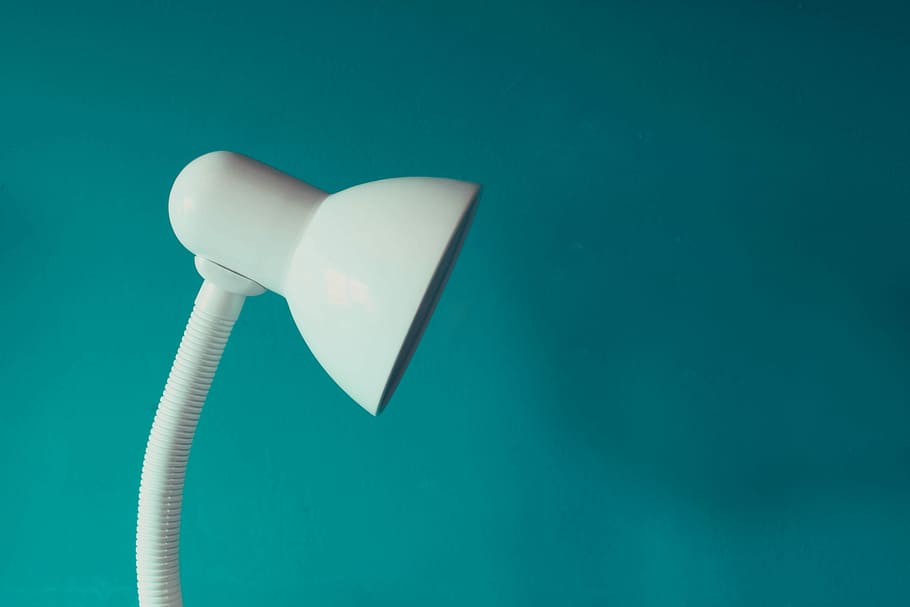 white desk lamp, white task lamp, light, blue, sky, studio shot HD wallpaper
