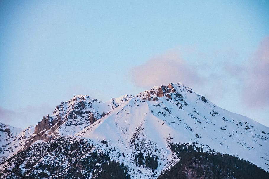 white and black snow cap mountain under cloudy sky, taken photo of icy mountain HD wallpaper