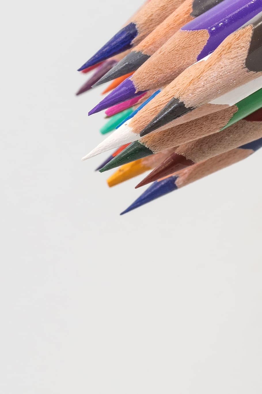 assorted-color pencils on white background, colored pencils, wooden pegs, HD wallpaper