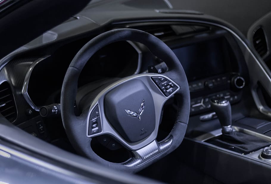 black Corvette vehicle interior, car, auto, automobile, drive HD wallpaper