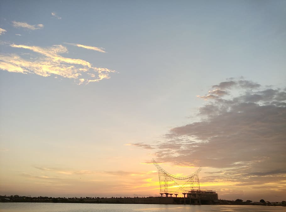 sky, blue, nature, water, light, cloud - sky, sunset, industry HD wallpaper
