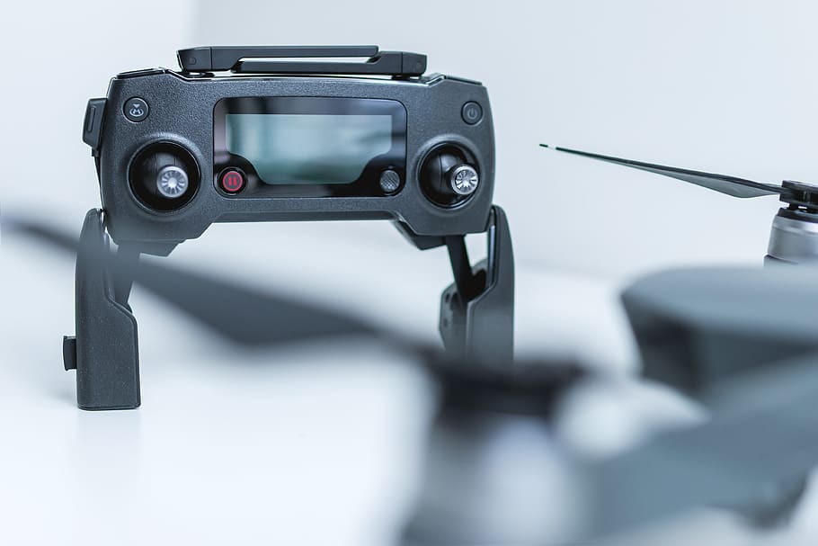 white and black quadcopter, drone, technology, controller, aerial HD wallpaper