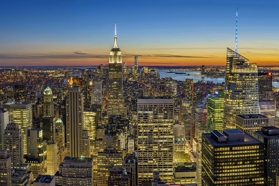 Empire State Building, New York, aerial, photo, buildings, sunset HD wallpaper