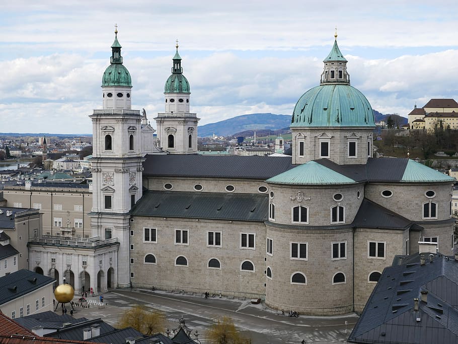 Salzburg Cathedral, Church, austria, architecture, cloud - sky, HD wallpaper