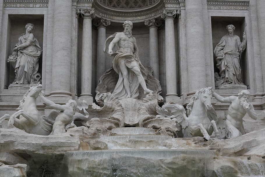 art, sculpture, statue, marble, fountain, rome, italy, trivi