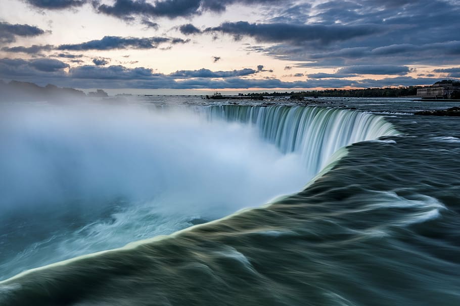Niagara Falls, waterfall, stream, nature, landscape, rocks, clouds