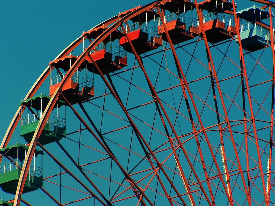 red and green Ferris wheel, fun, fair, gondolas, carnival, event HD wallpaper