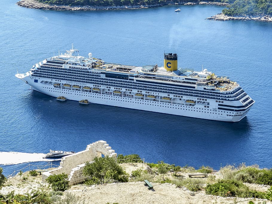 white cruise ship near island, croatia, ferry, transportation HD wallpaper