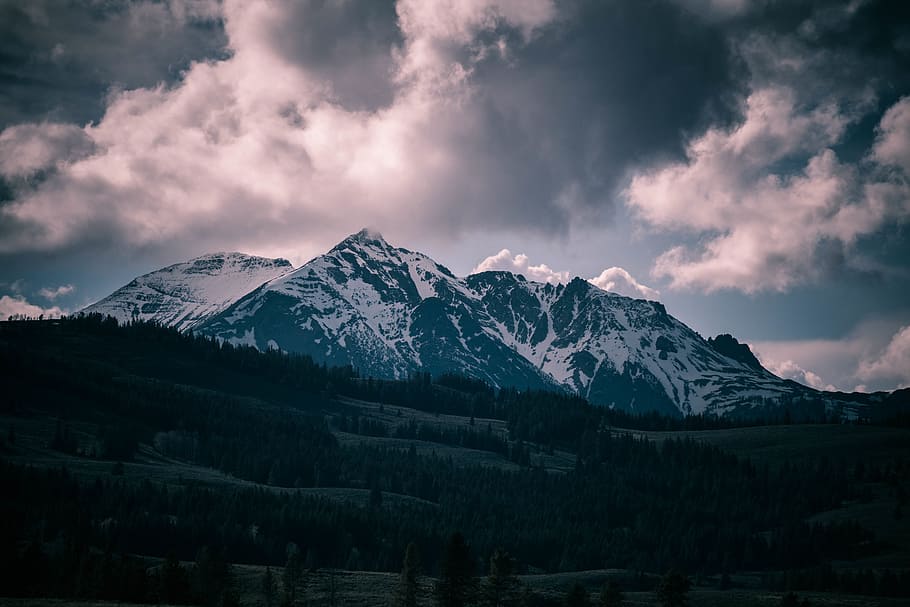 snow-capped mountain under gray clouds, rocky mountains, landscape HD wallpaper