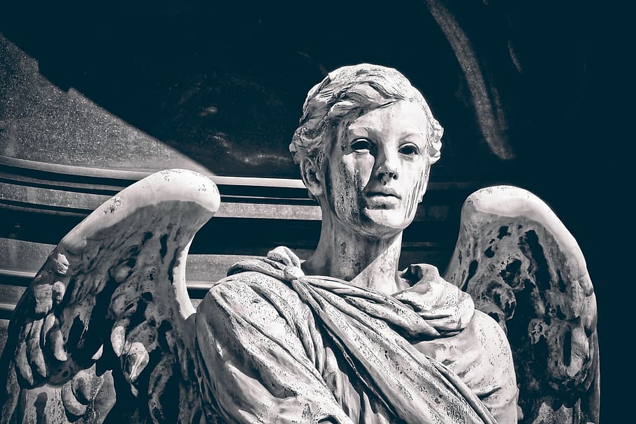 white angel statue, cemetery, grave, tombstone, figure, tomb figure
