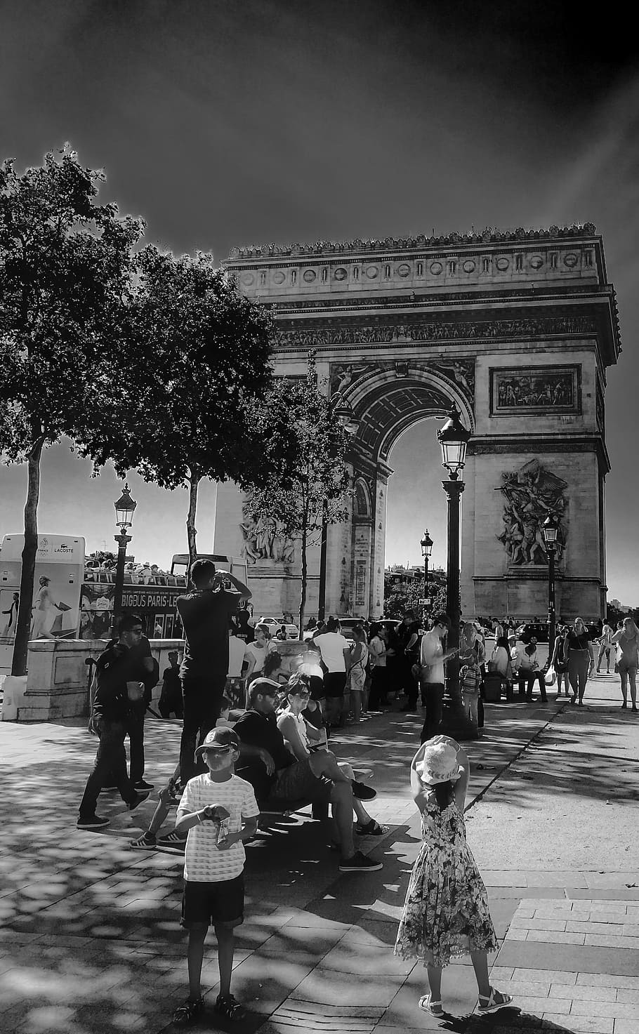 Paris, Arc, Du, Triumph, Black And White, arc du triumph, tourists, HD wallpaper