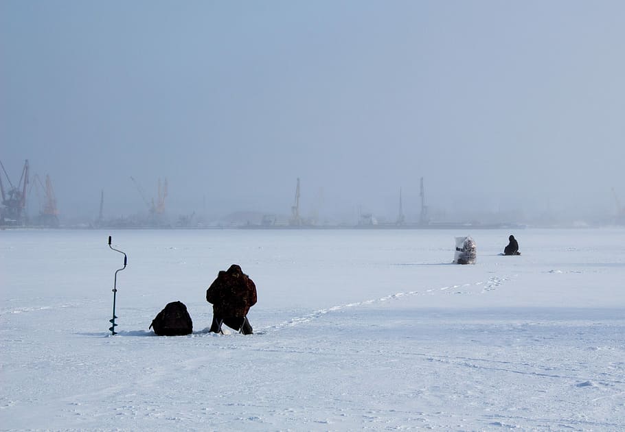 Winter, Snow, Ice, Landscape, Cold, river, fishing, white, frost HD wallpaper