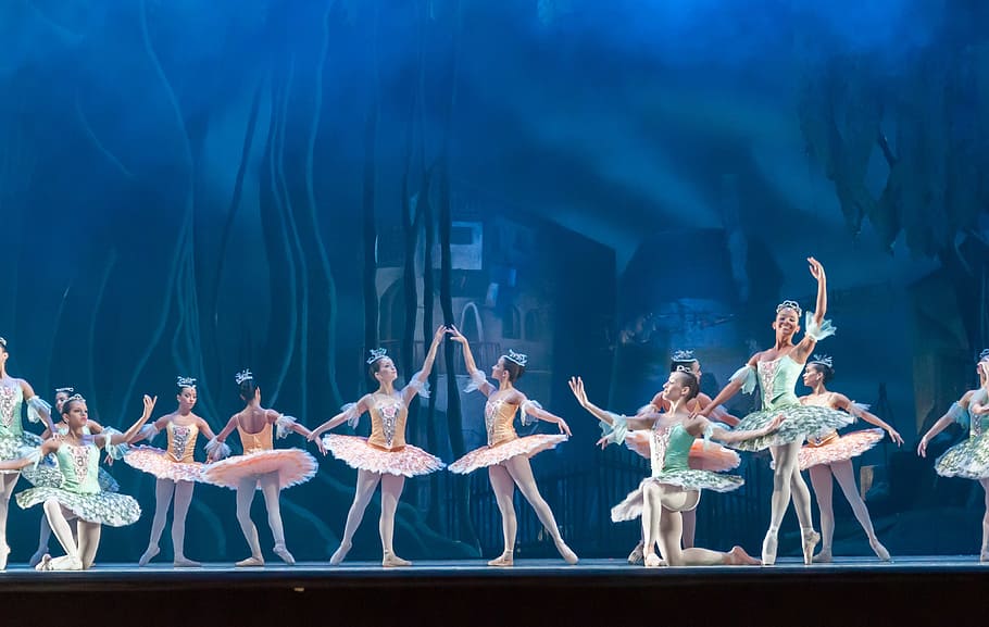 group of ballerina on stage, ballet, performance, don quixote
