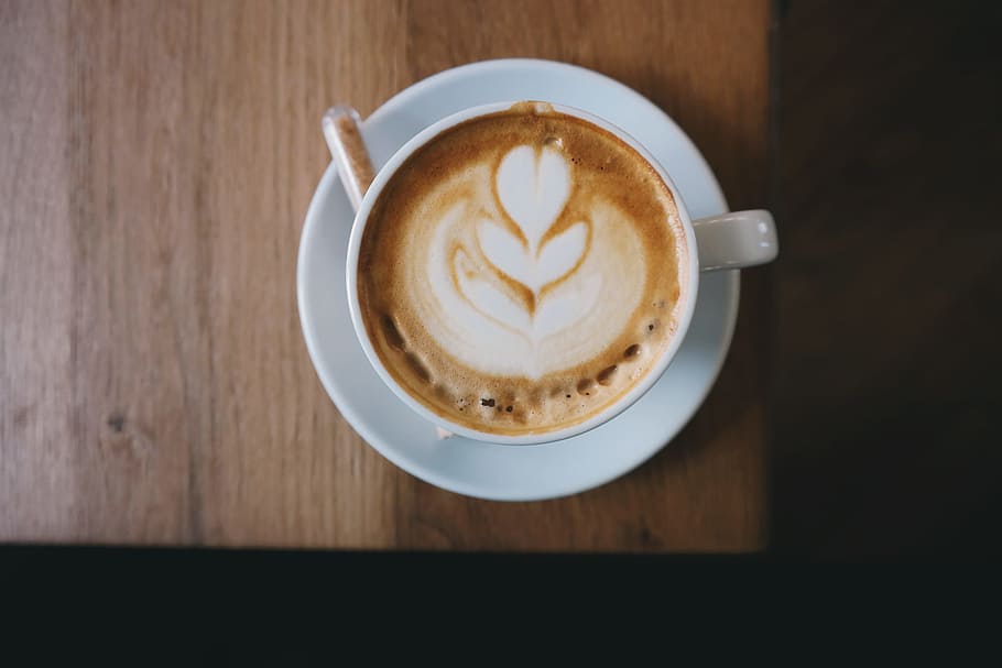 white ceramic cup with espresso coffee, cup of cappuccino on table HD wallpaper