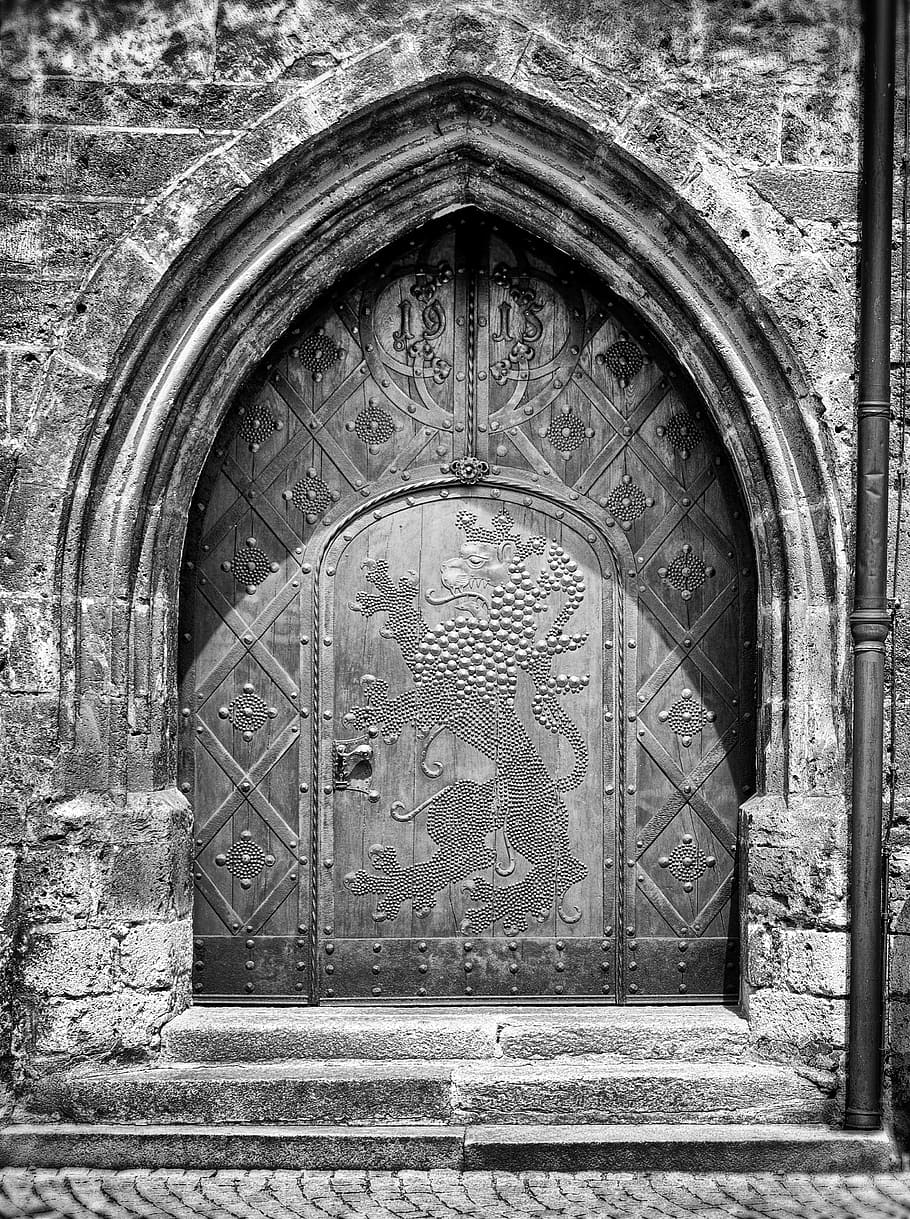 gray and black castle gate, door, goal, old, input, old door, HD wallpaper