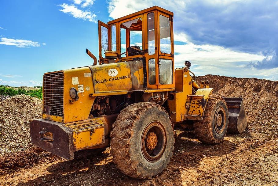 bulldozer, heavy machine, equipment, vehicle, machinery, yellow, HD wallpaper